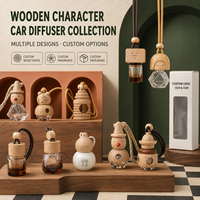 Diffuseur de parfum personnalisé pour voiture, armoire et bureau, en forme de tête de poupée en bois, avec bouteille en verre et cordon tressé, OEM ODM