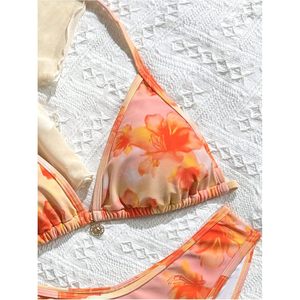 FOXA Ensemble bikini 3 pièces à fleurs pour fille, haut triangle à nouer, paréo transparent, tenue de plage, extensible, en spandex et polyester - Product Image 5