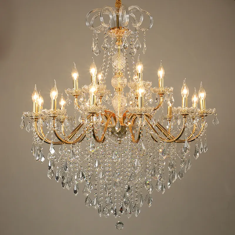 Lámpara de cristal de estilo europeo para sala de estar, candelabro largo de lujo de hierro, arte dorado, para restaurante, dormitorio, escalera de Hotel