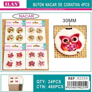 Bottone Decorativo in Madreperla Ilan 30mm con Design a Gufo per Forniture Artigianali - Product Image 3