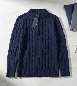 Suéter de punto 100% algodón con media cremallera, cuello simulado, tejido de cable, para hombre, casual, de invierno, transpirable, venta al por mayor, prendas de punto personalizadas - Product Image 5