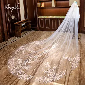 Shenglan 2020 Nieuwe Ontwerp Groothandel Bridal Veils Lange Kant Bruiloft Sluiers Bruid Haar Accessoires