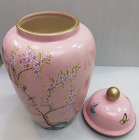 Vase décoratif de table en céramique de Jingdezhen, style Art déco contemporain, motif floral et d'oiseaux roses, pot à gingembre pour la maison