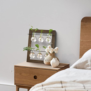 NEW Double Layer Wall Hanging Plant Terrariums Glass Planter Propagate Station Bulb Vase Terrarium With Retro Wooden <b>Stand</b> - Product Image 2