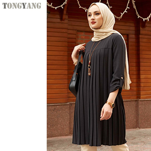Tongyang Geplooid Meisje Blouse Shirt Verstelbare Mouw Vrouwen Top Islamisme <span class=keywords><strong>Blouses</strong></span> Voor Moslim Vrouwen Vele Kleuren Moslim Mode - Product Image 5