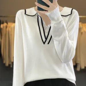 V-neck Celebrity Same Style Double Stranded Worsted Wool Sweater Collar Lace Fashion Piece