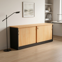 Meuble de rangement bas moderne autoportant avec portes coulissantes verrouillables pour bureau, en MDF/PB, avec porte-fichiers et rangement latéral