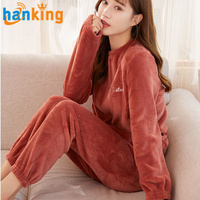 Ensemble de pyjamas en flanelle pour femmes, chauds et épais, en velours corail, manches longues, vêtements de nuit à motifs de dessins animés, vêtements de maison pour l'automne et l'hiver, vêtements de nuit pour couples
