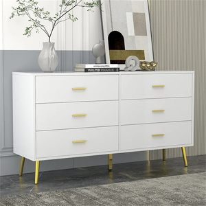 Meuble de salon, commode à 6 tiroirs, table de chevet en bois <span class=keywords><strong>laqué</strong></span> <span class=keywords><strong>blanc</strong></span> avec poignée dorée pour chambre à coucher - Product Image 5