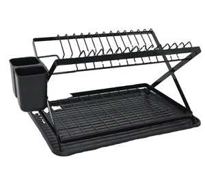 מתכת מעל כיור מטבח מתלה אחסון X מתקפל 2 קומות מתלה כלים ייבוש כלים עם מתלה ניקוז מגש ניקוז - Product Image 5