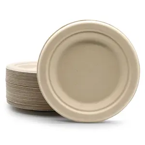 7 Inch 100% Biodegradable Compostable Bagasse Disposable Paper Plates For Wedding