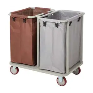 2 dividers laundry washing basket trolley clothes sorter cart