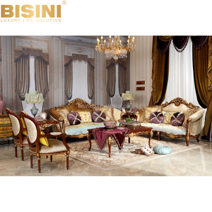 BISINI Elegante di Lusso In Legno Intagliato Divano Lungo, Oro Dipinto Tessuto Rosso Divano <span class=keywords><strong>Mobili</strong></span> di Design per Soggiorno - Product Image 6