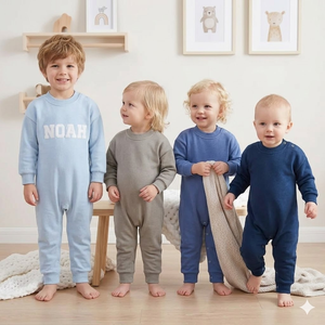 Kişiye Özel İsim Aplikeli Bebek Tulumu, Kişiselleştirilmiş İşlemeli Uzun Kollu Fitilli Polar Pamuklu Yenidoğan Tek Parça Tulum - Product Image 1