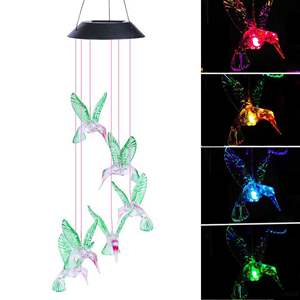 Carillon solaire LED Db Hummingbird, ornement de jardin en plastique, décoration suspendue pour extérieur, thème oiseau, finition brillante - Product Image 3