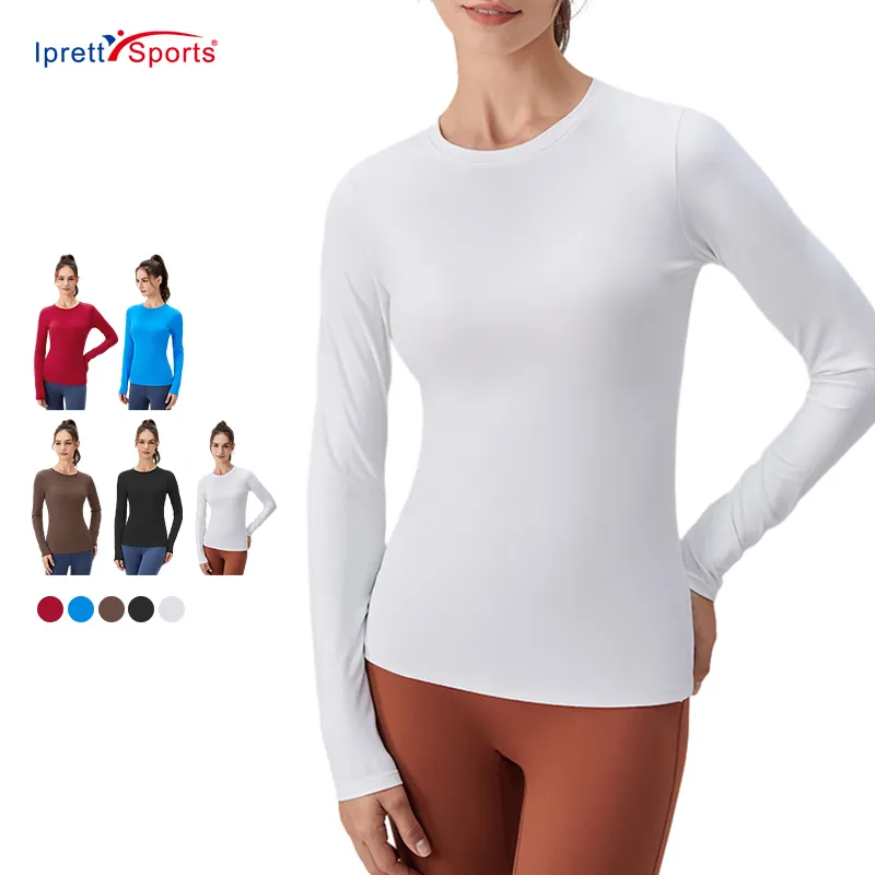 IPRETTYSPORTS Camisetas de manga longa para mulheres com estampa personalizada para treino e secagem rápida para academia de ginástica