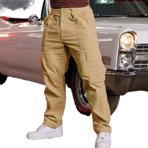 Pantalon de travail homme de marque européenne et américaine, coupe droite, coupe régulière, coupe cheville haute, vintage, en tissu peigné mi-lourd, printemps-automne - Product Image 1