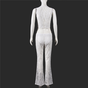 Ensemble 2 pièces sexy en dentelle pour femme : débardeur court transparent à col bas et pantalon taille haute assorti - Product Image 5