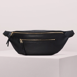 <span class=keywords><strong>Riñonera</strong></span> de cuero de guijarros personalizada para mujer, bolso de cintura cruzado grande, color negro - Product Image 1