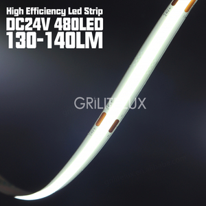 ไฟแถบ LED COB 24V ความสว่างสูง ประสิทธิภาพสูง 480LEDs/เมตร 140lm/วัตต์ ความสว่างสูง แถบยืดหยุ่น ขนาด 8 มม. PCB แสงวอร์ม นิวทรัล คูลไวท์ - Product Image 2