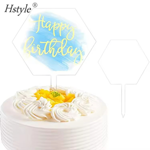 Hstyle อุปกรณ์แต่งหน้าเค้กอะคริลิคทรงหกเหลี่ยมใส PQA045แบบ DIY สำหรับตกแต่งงานแต่งงานวันเกิด - Product Image 1