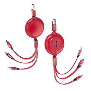 Cable de datos 3 en 1 con diseño retráctil, carga rápida para teléfono móvil y portátil, color verde, 1m de longitud, material TPE - Product Image 4