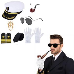 PESENAR Chapeau de <span class=keywords><strong>capitaine</strong></span> Chapeau de marin Lunettes de soleil Sailor Ship Cap Écharpe Cap, Bateau <span class=keywords><strong>Capitaine</strong></span> Accessoires pour Femmes Hommes Party Dress Up - Product Image 1