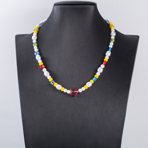 yunnique Japanese Korean Style <b>Sweet</b> Bohemian Imitation Pearl Beaded Necklace With <b>Flower</b> Pattern For Men And Women - Product Image 2