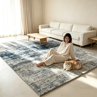Tapis persan vintage à motifs floraux gris et bleu, effet vieilli, lavable, antidérapant, en polyester, décoration personnalisée pour la maison