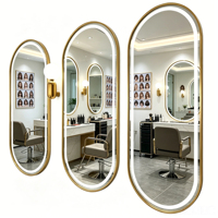 Miroir mural à LED avec bordure dorée élégante, anti-buée, pleine longueur, pour salon de coiffure, chambre à coucher et décoration intérieure