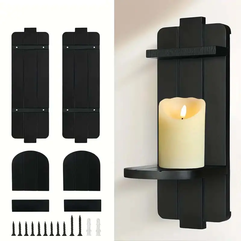 Elegant Black Wooden Wall Candle Holder for Stylish Home Decor and Special Occasions