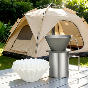 Filtre à café portable en titane pur pour l'extérieur, grande tasse en métal pour 1 à 4 personnes, idéal pour la maison et le camping - Product Image 3