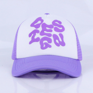 Qianzun <span class=keywords><strong>Y2k</strong></span> violet personnalisé 5 panneaux casquette de camionneur deux tons bouffée impression maille mousse bouffée peinture camionneur chapeau - Product Image 2