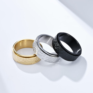 High End Hammered Surface 18K Gold PVD Plated Stainless Steel Rotatable <b>Stress</b> Relief <b>Ring</b> Spinner <b>Ring</b> Waterproof & No Tarnish - Product Image 6