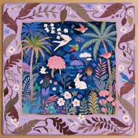 NatuGift Tapete de Mahjong Americano Moderno y Portátil, Diseño Selva Tropical Morada, Antideslizante, Resistente al Agua, Reducción de Ruido, Juego de Pájaros y Conejos