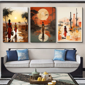 Arte Abstracto Moderno al por Mayor, Lienzo con Mujer Africana, Decoración de Pared de Estilo Étnico en Naranja y Negro para Vestíbulo de Hotel u Oficina - Product Image 1