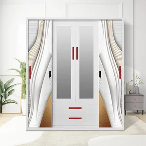 Hiện Đại Tùy Chỉnh Gõ Xuống In Almirah Trượt 2 3 4 5 Cửa Vải Tủ Quần Áo Nội Thất Phòng Ngủ Kim Loại Thép Gương Tủ Quần Áo - Product Image 4