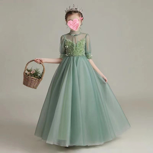 Per bambini con perline verdi qualsiasi colore Tulle pizzo una linea fiori ragazze manica lunga <span class=keywords><strong>abito</strong></span> da sposa <span class=keywords><strong>abito</strong></span> da sposa dalla cina per i bambini - Product Image 4