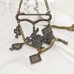 ヴィンテージ アリス・イン・ワンダーランド ネックレス、ブロンズトーン ウサギとポーカーシンボル ペンダントチョーカー、レトロ パンク ユニークなパーティー ジュエリー（女性向け） - Product Image 3