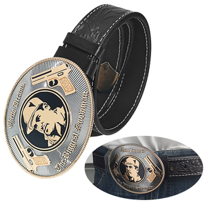 ヨーゴーベルト カスタム ウェスタン カウボーイスタイル 亜鉛合金オーバルベルトバックル ブラックスタンプロゴ入り レザーベルト メンズ用 低MOQ - Product Image 2