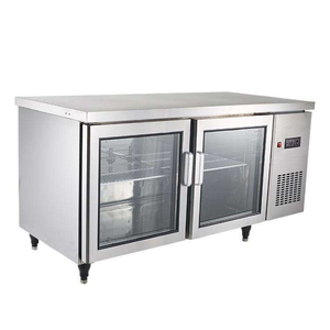 Réfrigérateur de comptoir en acier inoxydable à double porte vitrée, <span class=keywords><strong>table</strong></span> de travail réfrigérée, congélateur sous comptoir - Product Image 1