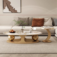 Ensemble de table basse américaine en acier inoxydable doré, table basse ovale avec ensemble de table d'appoint