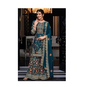 Salwar Kameez en soie de qualité supérieure avec séquences de broderie, costume pakistanais de travail pour mariage et fête - Product Image 1