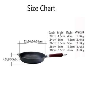 Sartén Redonda Precurada, Sartén Profunda con Mango Largo de Madera, Juego de Utensilios de Cocina Caseros, Hierro Fundido, Minimalista, Sostenible - Product Image 6