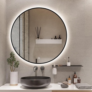 All'ingrosso 3 colori di illuminazione nero metallo incorniciato Hotel Touch Screen moderno Smart retro illuminato rotondo specchio del bagno - Product Image 4