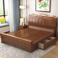 Cama de Plataforma de Madera de Roble Macizo de Estilo Europeo Moderno, Ecológica, Duradera, con Espacio de Almacenamiento, Ahorra Espacio, Muebles de Dormitorio Queen/King