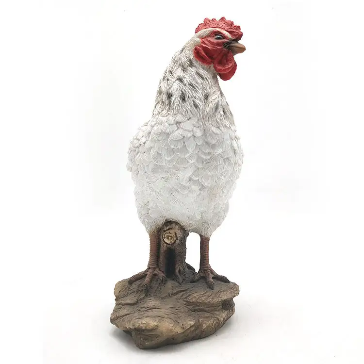 סיטונאי פיברגלס חיות משק שרף צלמית תרנגול, שרף לבן עוף פיסול חיצוני תרנגול פסל $