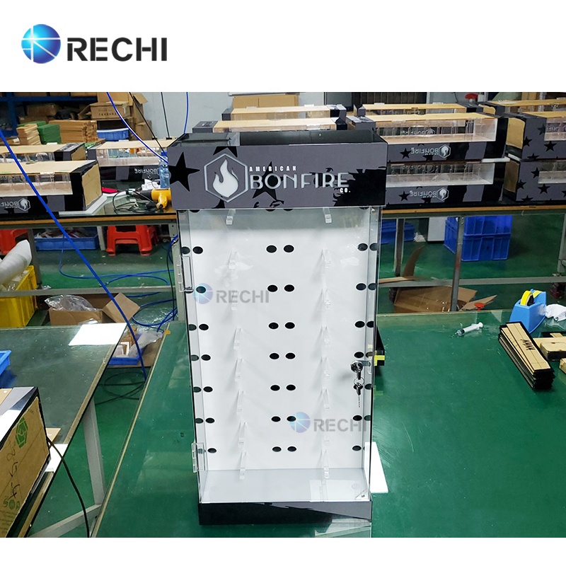 RECHI Optical Store Display Locked Acrylic Eyewear Retail Display Stand Sunglasses Acrylic Storage Case Cabinet With Light Logo