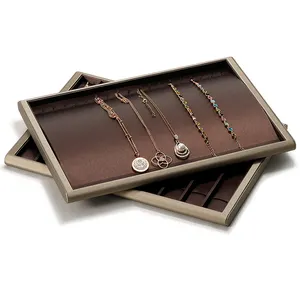 new fashion luxury wooden leather velvet earrings necklace jewelry display tray black jewelry organizer tray