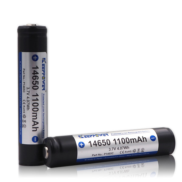 Keeppower Protected 14650 1100mAh Liquid Li-ion Rechargeable Battery P1465C 500 Cycles NMC Cathode Flashlight Medical Device